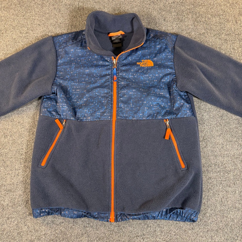 The North Face Boy Denali Fleece Jacket Blue Orange Pattern L 14/16 Men XS 3602
